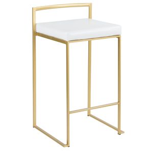 Ensemble de 3 tabourets de bar contemporains Fuji de 26 pouces en métal doré avec assise en similicuir blanc - Product Image 2