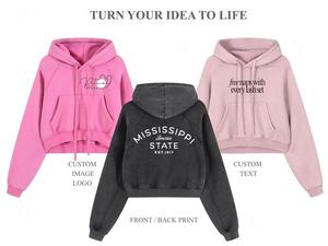 Sudadera con Capucha Rosa Corta de Jersey Sólido Cómoda con Logo Personalizado, Estampado Frontal en el Pecho, Oversize para Mujer, OEM - Product Image 5