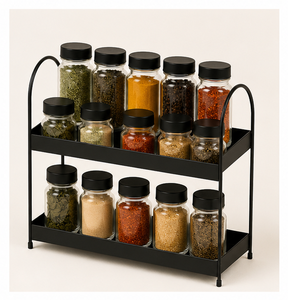 Étagère de rangement de cuisine à 3 niveaux en métal et bois industriel avec étagères en bois rustique, organisateur de cuisine multifonctionnel pour épices - Product Image 3