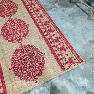 Alfombra de Yute Natural con Estampado Floral Rosa, Alfombra Decorativa Hecha a Mano para Hogar Moderno - Product Image 6