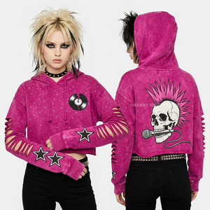 Chaleco con capucha sin mangas azul desgastado con gráfico de retrato de esqueleto de Haunted Mansion, corte deshilachado, estilo camiseta muscular, fabricante - Product Image 6