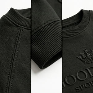 Sudadera Personalizada para Hombre, Negra, Oversize, Cuello Redondo, Felpa de Algodón Grueso, Logotipo en Relieve Tonal Delantero y Trasero, Estilo Urbano - Product Image 4
