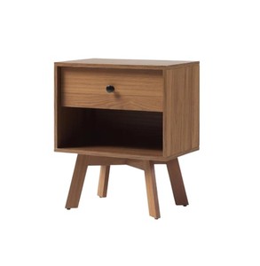 Mid Century Modern Wood Nightstand with Drawer and Open Shelf Retro <b>Bedside</b> Table Cabinet for Bedroom Living Room From Vietnam - Product Image 1