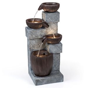 Fontana a Cascata a 4 Livelli in Resina e Fibra di Vetro per Esterni con Luci LED e Flusso Regolabile per Giardino e Patio - Product Image 4