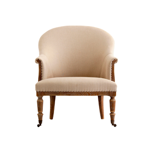 French Classic Handmade Accent <b>Chair</b> Solid Teak Upholstered Linen Fabric Curved <b>Back</b> Elegant Living Villa Home Office Hotel - Product Image 2