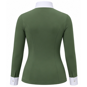 Haut d'équitation de luxe pour femme, à manches longues, avec col plissé, coupe ajustée, en nylon, color block, tricoté, pour le sport - Product Image 2