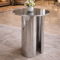 Table basse en acier inoxydable moderne et durable Metal Drake, finition miroir poli, base cylindrique, mobilier de luxe pour la maison