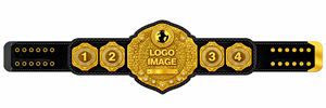 Ceinture de championnat de lutte personnalisée avec logo, plaque centrale dorée à quatre côtés, en laiton et zinc, sangle noire de 2 mm/4 mm d'épaisseur - Product Image 1