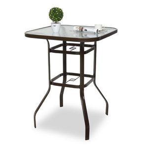 31-Inch Square Patio Bar Table with Tempered Glass Top and Umbrella Hole Outdoor Cocktail Height Bistro Table - Product Image 1