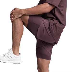 Men’s 2-in-1 Field Run Up Double Layer Gym And Marathon Shorts with Pockets and <b>Elastic</b> <b>Lace</b> Puller Waistband - Product Image 3