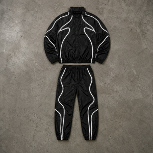 Ensemble de survêtement unisexe léger en nylon avec bandes réfléchissantes, fermeture éclair intégrale, style sportif, pour l'automne, coupe classique, taille adulte - Product Image 1