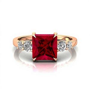 แหวนเพชรเม็ดละเอียดและทับทิมแท้ที่ผ่านการรับรองจาก IGI ตามเทรนด์อัญมณีแท้สีทอง18K สำหรับเจ้าสาวขายส่ง - Product Image 1