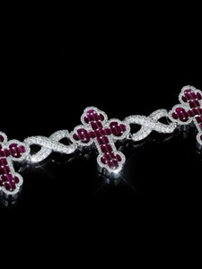 925 Sterling <b>Silver</b> Moissanite <b>Cross</b> <b>Bracelet</b> with Red Gemstones Full Pavé Iced Out Hip Hop Jewelry Custom Luxury <b>Bracelet</b> - Product Image 3