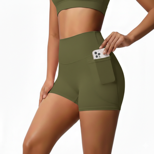 Shorts de Yoga de Cintura Alta para Mujer, Ecológicos, de Secado Rápido, Transpirables, con Bolsillo, para Correr, Fitness, Diseño Sólido, 200g - Product Image 4
