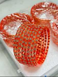 <b>Red</b> Glass Bangles with Stone Work Bridal Bangle Set Indian Wedding Chooda Style Rhinestone Stackable Jewelry - Product Image 4