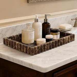 brown marble <b>tray</b> fluted edge <b>tray</b> natural stone organizer bathroom <b>tray</b> <b>vanity</b> <b>tray</b> decorative serving <b>tray</b> luxury marble home - Product Image 1
