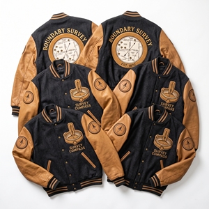 OEM Custom Varsity Letterman Jacket Wool Leather Sleeves Geodesy Guild Plumb Tower Embroidery Plumb Bob Patch <b>Maroon</b> <b>Coat</b> - Product Image 4