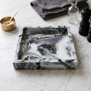 Mediterranean Style Decorative Tray with Geometric Marble Mosaic Pattern <b>Square</b> Serving Tray for Modern Home Decor - Product Image 4