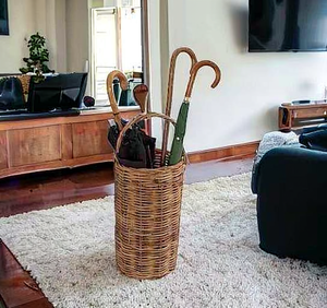 Ecowoodies Panier porte-parapluies en rotin tressé, style rustique classique, capacité 12 parapluies, autoportant, pour hall d'hôtel - Product Image 5