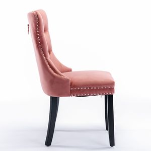 Ensemble de 2 chaises de salle à manger capitonnées haut de gamme modernes en bois massif, rembourrées en velours contemporain avec pieds en bois et garniture cloutée - Product Image 4
