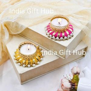 Centro de regalo de la India, soportes de luz de té multicolores hechos a mano, candelabro de Navidad Diyas para decoración del hogar, decoraciones de mesa - Product Image 2
