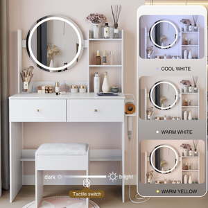 Tavolo da Trucco con Specchio LED da 17 Pollici, Sgabello Imbottito, 2 Prese AC+2 USB, Grande Specchio con Interruttore Touch, 3 Colori, Vanity per il Trucco - Product Image 3