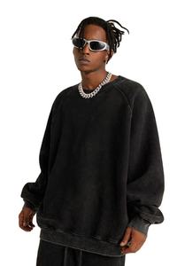 Sweat-shirts en coton délavés en gros, col rond, coupe oversize, logo personnalisé, streetwear, fabricant OEM - Product Image 2