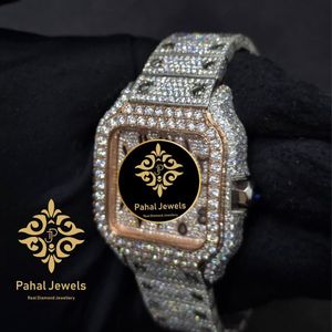 Montre carrée pour homme style Hip Hop, entièrement sertie de diamants, cadran or rose, bracelet en acier inoxydable, mouvement quartz de luxe - Product Image 4