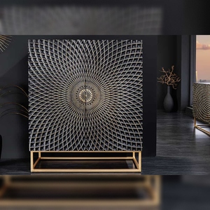 Meuble haut de gamme Vandana Nordic Nature ILLUSION 120cm en bois de manguier massif noir avec sculptures 3D et structure en métal doré. - Product Image 4