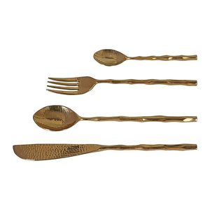 Ensemble de couverts en acier inoxydable martelé doré, ensemble de couverts de luxe, cuillère, fourchette, couteau, cuillère à café pour la salle à manger, la cuisine, la table - Product Image 4
