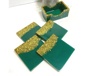 Modern Style Wooden & Resin Tea <b>Coasters</b> Set Of 4 Pcs Square Shape Non Slip Tableware <b>Drink</b> Mats & Pads Heat Resistant Placemat - Product Image 2