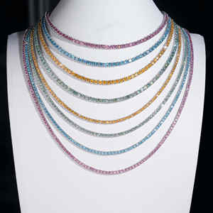Collar de tenis para mujer con cadena de malla de plata de estilo hip hop, con moissanita de colores y que pasa la prueba del diamante - Product Image 1