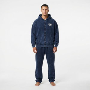 Conjunto de Sudadera con Capucha y Pantalones de Chándal para Hombre, Casual, Oversize, con Cremallera Completa, Lavado Ácido, Bolsillo Canguro, Hombro Caído y Cordón Ajustable - Product Image 5
