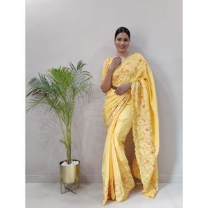 Premium Handwork Designer Party Wear Saree Collection Seda adornada con hermoso borde Encaje Trabajo Ropa India pakistaní - Product Image 1