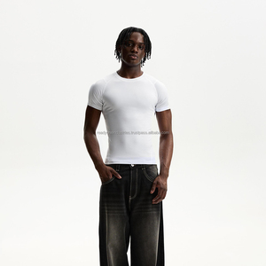 เสื้อยืดกีฬาวิ่งรัดรูปของผู้ชายผ้า100% ยืดหยุ่นสูงแห้งเร็วผ้าโพลีเอสเตอร์85% 15% สแปนเด็กซ์ปรับแต่งได้280gsm - Product Image 1