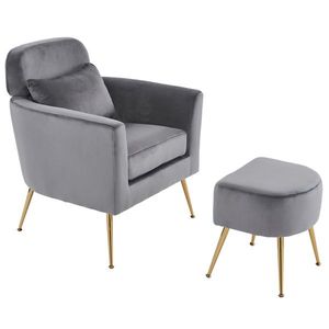 Sillón de Ocio Interior de Franela Gris Oscuro, Semi Desmontado, con Patas y Pedales Dorados para Sala de Estar - Product Image 5