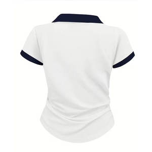 Camiseta de Punto Corta y Ajustada de Color Morado con Cuello Blanco, Manga Corta, Estilo Casual para Hombre, Color Sólido, Tipo Suéter, 100% Algodón - Product Image 2