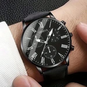 6320 Juego de 3 Piezas de Reloj de Cuarzo Negro para Hombre y 2 Pulseras, Conjunto de Reloj de Moda para Hombre, Regalo - Product Image 3