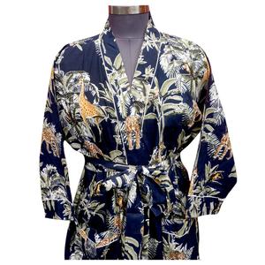 Robe de spa kimono pour femme, imprimé floral numérique indien, col en V, manches longues, longueur intégrale, 100% coton, avec fermeture à ceinture - Product Image 3