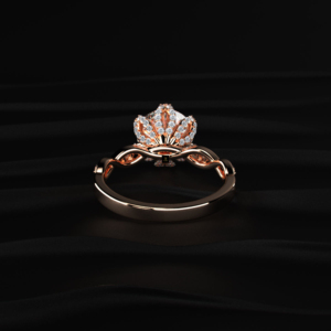 แหวนทรงกลมประดับเพชรแบบ Pave Prongs ดีไซน์ดอกไม้ พร้อมก้านแหวนแบบเกลียว ประดับเพชรเม็ดใหญ่ 2 กะรัต และเพชรเม็ดเล็ก 0.30 กะรัต รวมน้ำหนัก 2 กะรัต - Product Image 3