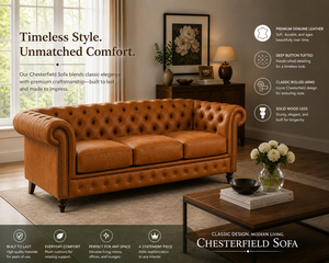 Sofá Chesterfield de 3 Plazas de Cuero Genuino Ecológico de Primera Calidad con Diseño Acolchado Profundo - Product Image 4