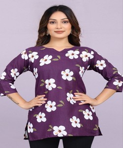 Haut en coton slub fantaisie imprimé numériquement, idéal pour le quotidien, prix de gros, vêtement ethnique, violet - Product Image 1
