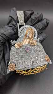 Colgante de la Virgen María con Moissanita VVS, Chapado en Oro con Plata de Ley 925, Joyería Fina, Colgantes y Amuletos Religiosos - Product Image 5