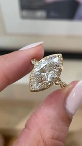 Bague de fiançailles APRICOT JEWELS 3CT en diamant de laboratoire taille marquise certifié IGI, or jaune 14K, halo, bijoux de mariée vintage - Product Image 5
