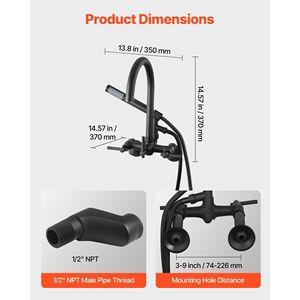 Rubinetto per vasca da bagno vintage nero opaco a parete, kit doccia con soffione a mano per vasca a piedini, rubinetto per vasca a piedini - Product Image 3