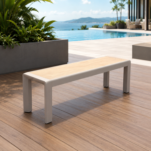 Banco de Aluminio para Exteriores FLD2045 <span class=keywords><strong>Kalen</strong></span> 112-202cm con Asiento de Madera PS, Banco de Jardín para Patio, Comedor, Hotel, Resort, Restaurante - Product Image 1