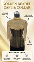 Vestido de Noche de Lujo para Mujer, con Cuello Alto, Adornado con Cuentas Doradas y Flecos, Satinado, con Sujetador Incorporado, Transpirable, con Bordado Floral en 3D