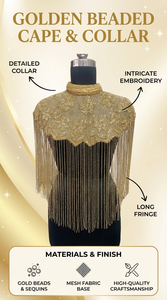 Capa de Hombro de Satén con Flecos de Cuentas Doradas de Lujo para Mujer, Decoración para Vestido de Noche, Bordado Floral, Prenda de Moda - Product Image 6