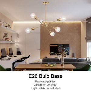 Lámpara de Techo Moderna Sputnik de 6 Luces, Estilo Mid-Century, Dorado, Acabado en Latón Cepillado - Product Image 2