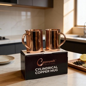 Ensemble de 2 tasses en cuivre, tasse à café en cuivre faite à la main, ensemble cadeau de tasses en cuivre de qualité supérieure, ensemble de deux tasses pour le thé, l'eau et les cocktails, tasse en cuivre pur - Product Image 1